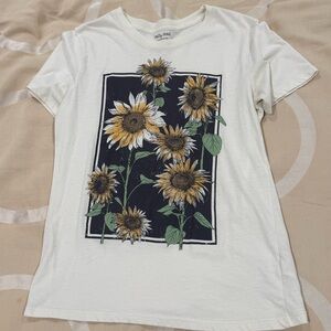 Off-White T-Shirt with Sunflower Print